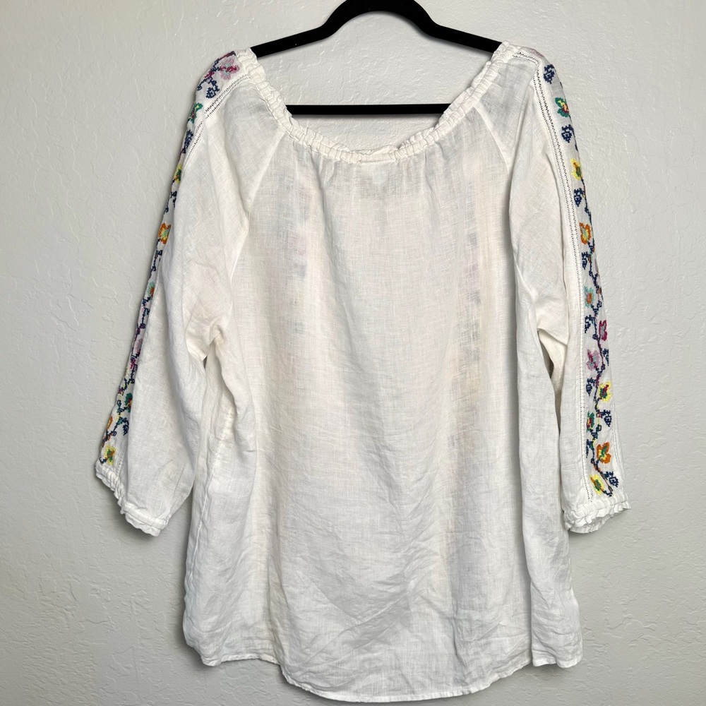 J. Jill Love Linen White Floral Embroidered Blouse XL Boho Coastal - Picture 6 of 8